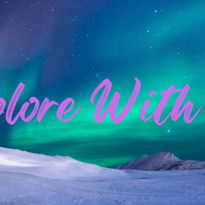 Explore with us with winter background and Aurora Borealis.