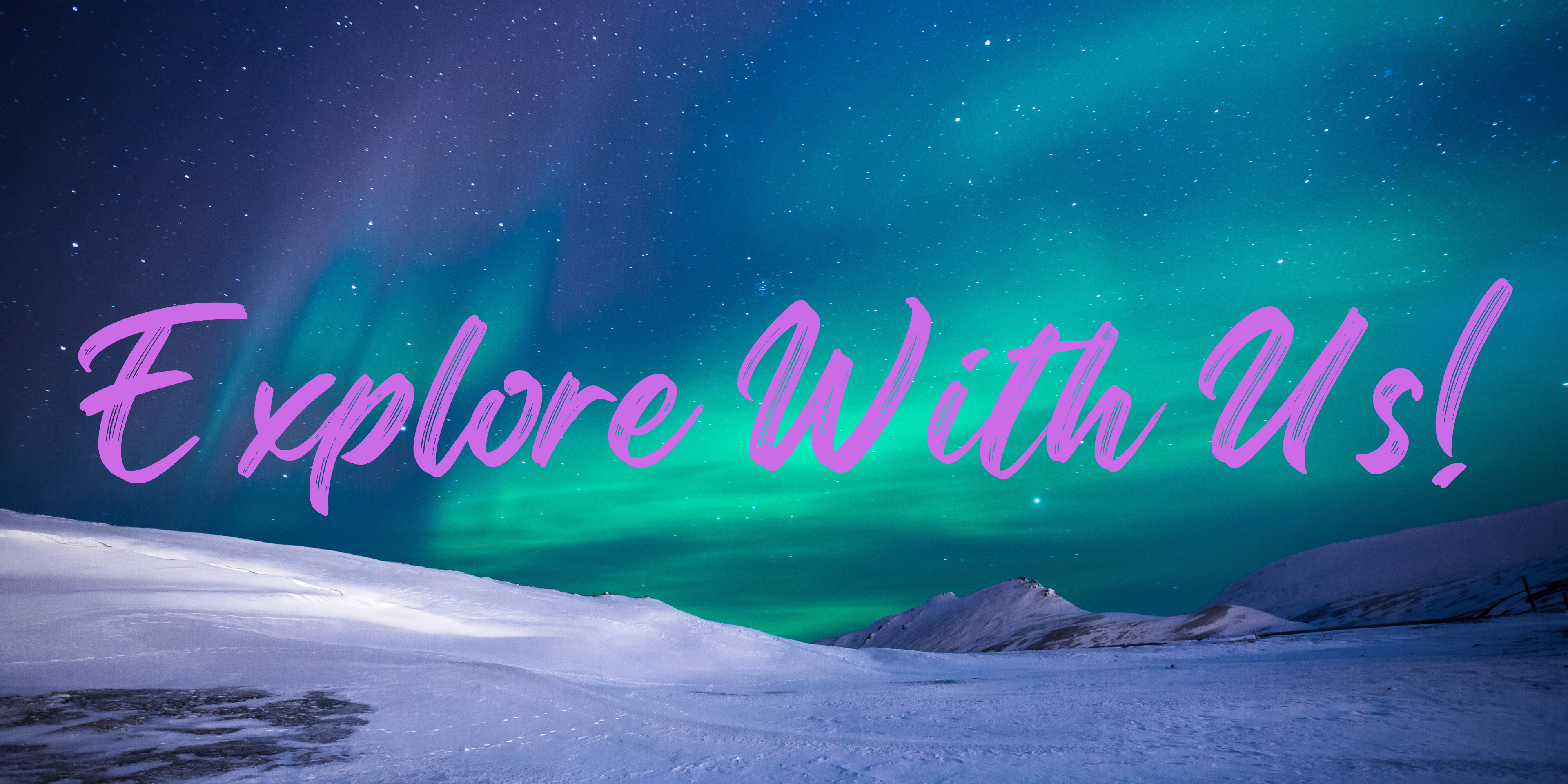 Explore with us with winter background and Aurora Borealis.