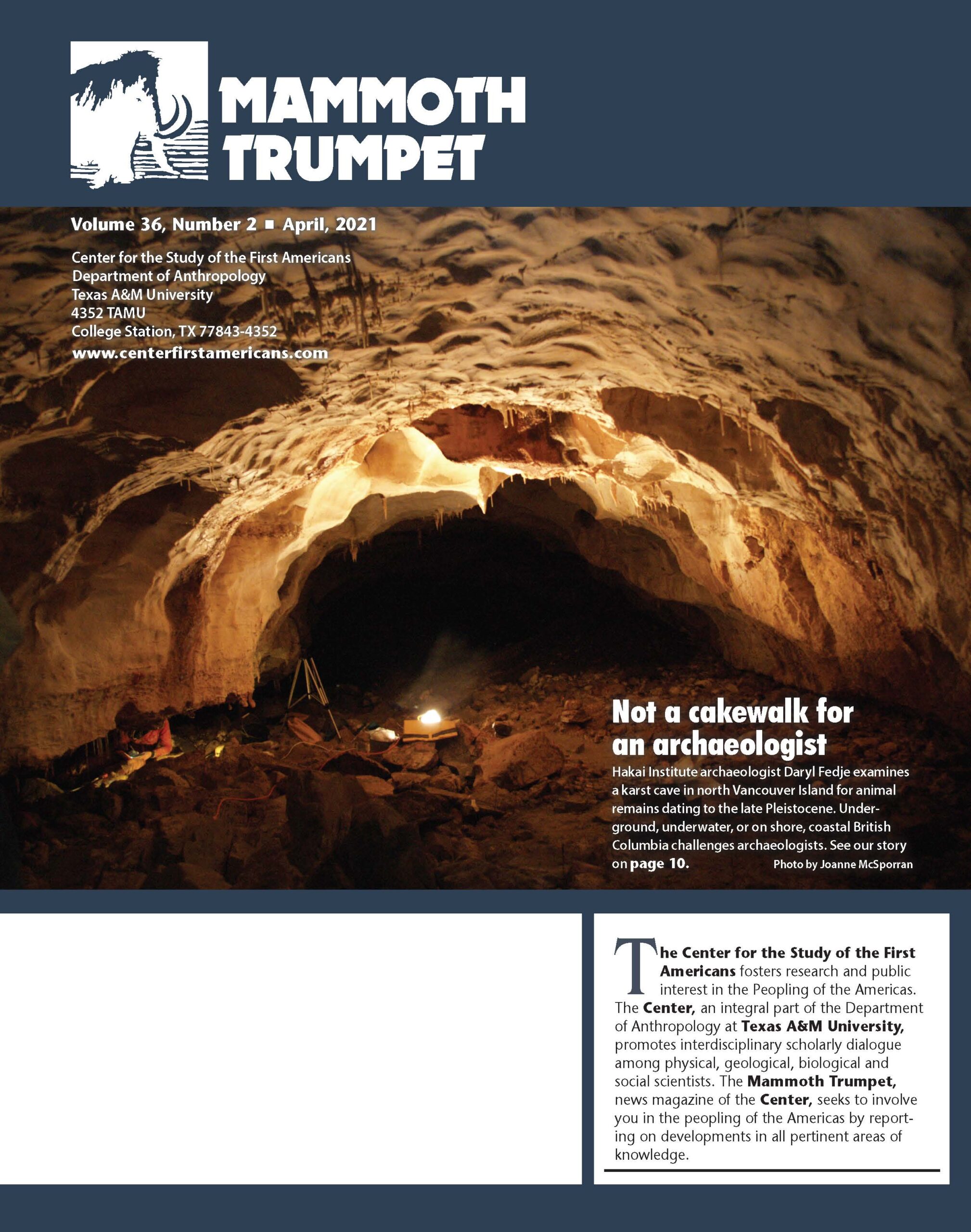 Cover of Mammoth Trumpet April 2021 issue.