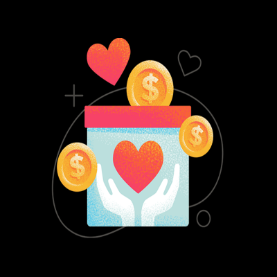 Charitable Giving graphic image of hearts and coins