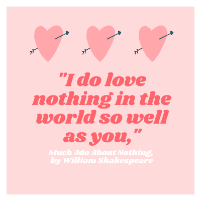 Graphic with text quoting, "I do love nothing in the world so well as you," from Much Ado About Nothing by William Shakespear