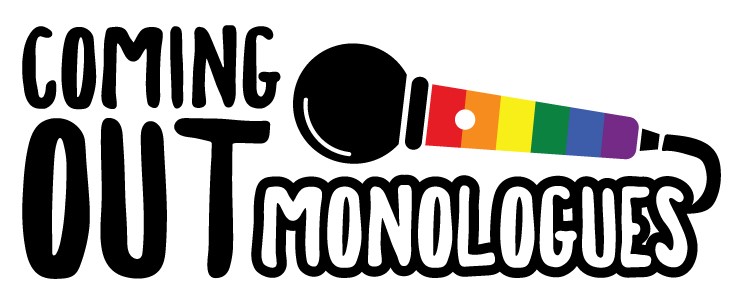 The Coming out Monologues logo with rainbow microphone