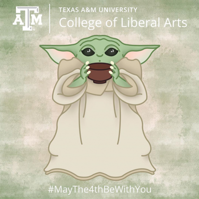 Graphic of Yoda holding a bowl with the caption, May the 4th Be With You