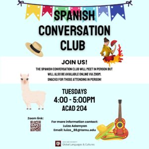 Flyer with information on Spanish Conversation Club