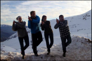 Students from Texas A&M University whooping in the Andes during a summer study abroad.