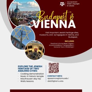 Flyer discussing Jewish Studies field trip to Budapest, Hungry and Vienna, Austria.