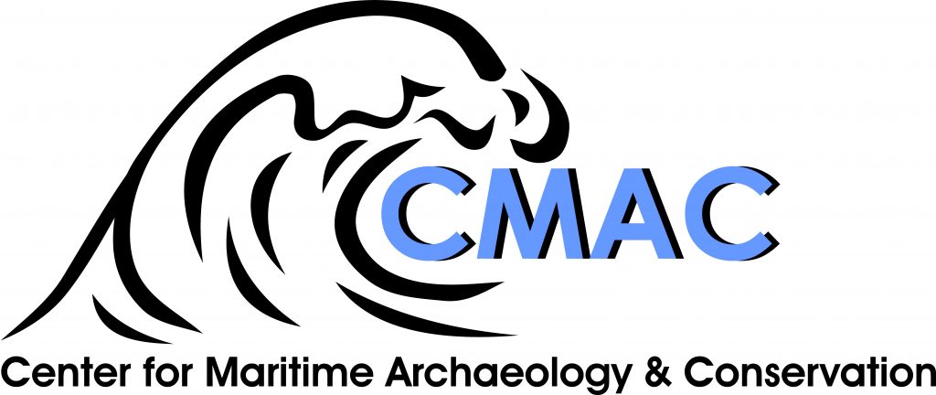 Logo for the Center for Maritime Archaeology & Conservation - a wave curling over the letters C M A C