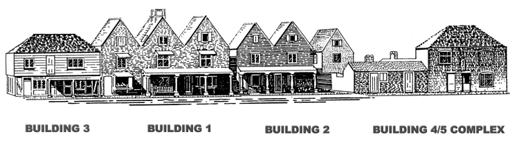 drawing of the five fully investigated buildings
