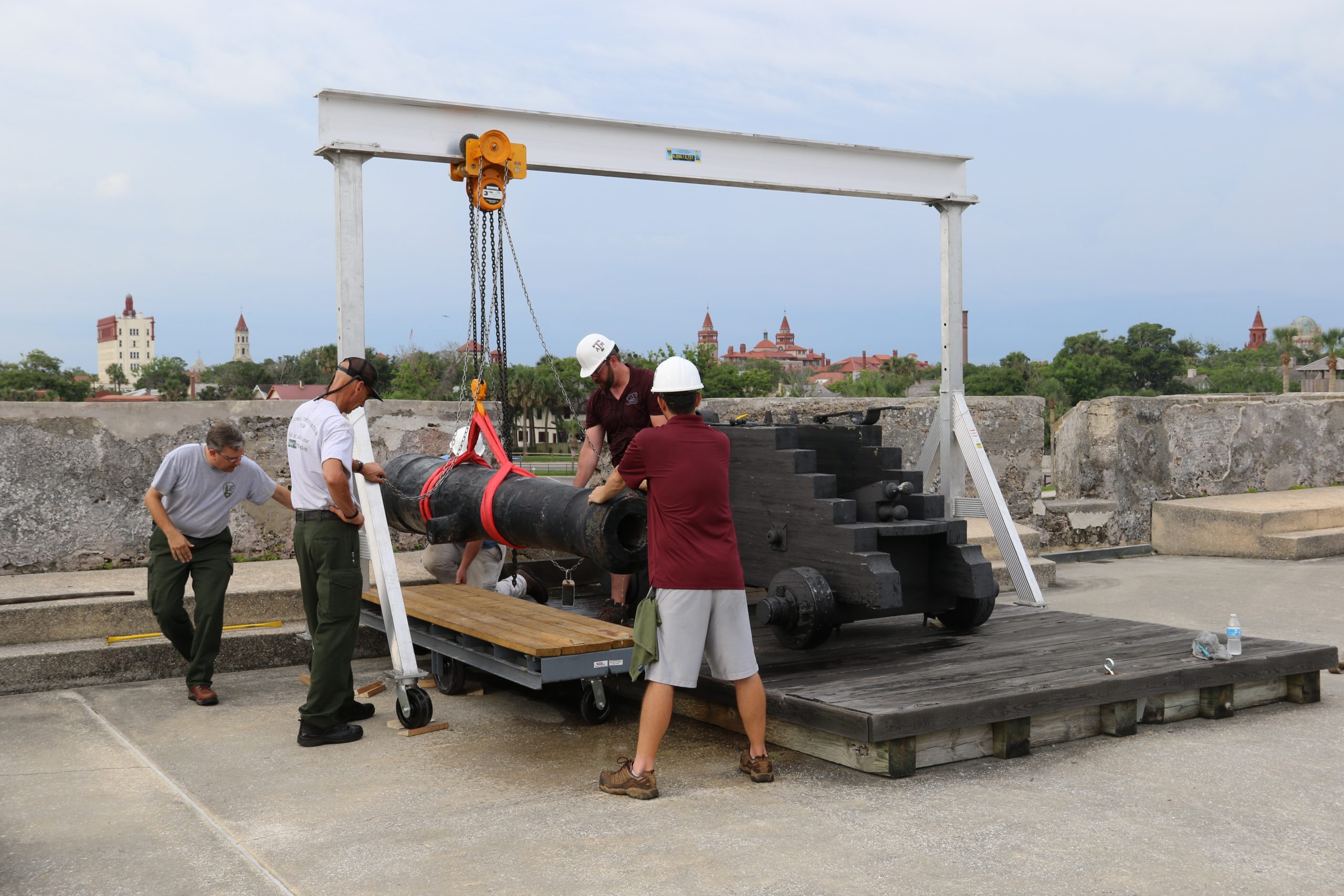 cannon being removed onto a holding cart