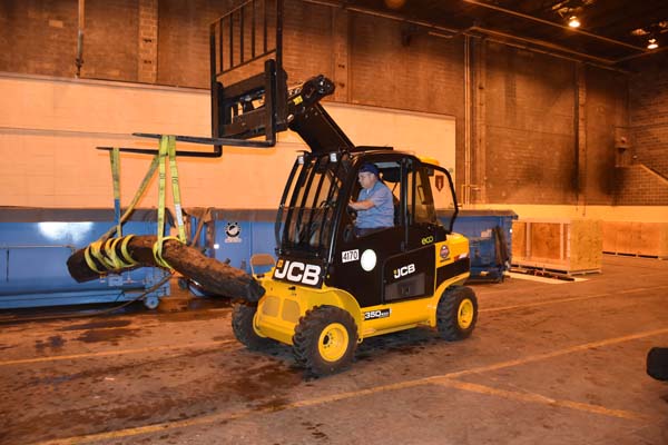 forklift moving structural timbers