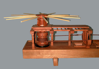 View of the double headed capstan showing drumhead and trundlehead with messenger in place.