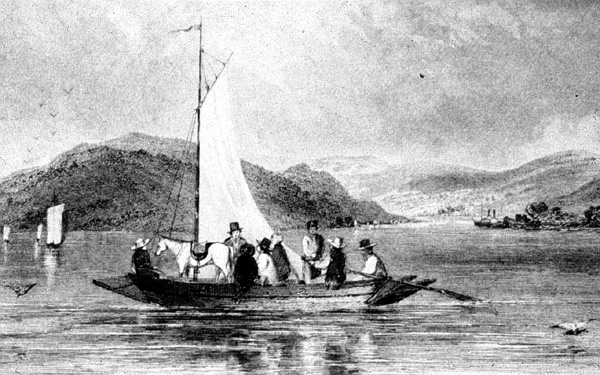 In the era pre-dating large-scale bridge construction, lakes and rivers in North America had to be crossed by some type of ferry boat, in this case a sail-propelled scow. Sail ferries were notoriously unreliable (winds often would not blow at the right time, or in the right direction), while oar-propelled ferries required expensive human labor. What was needed was some type of paddle ferry boat that combined the reliability of steam machinery with a less expensive form of power.