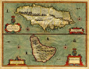 John Speed's 1676 map of Jamaica and Barbados
