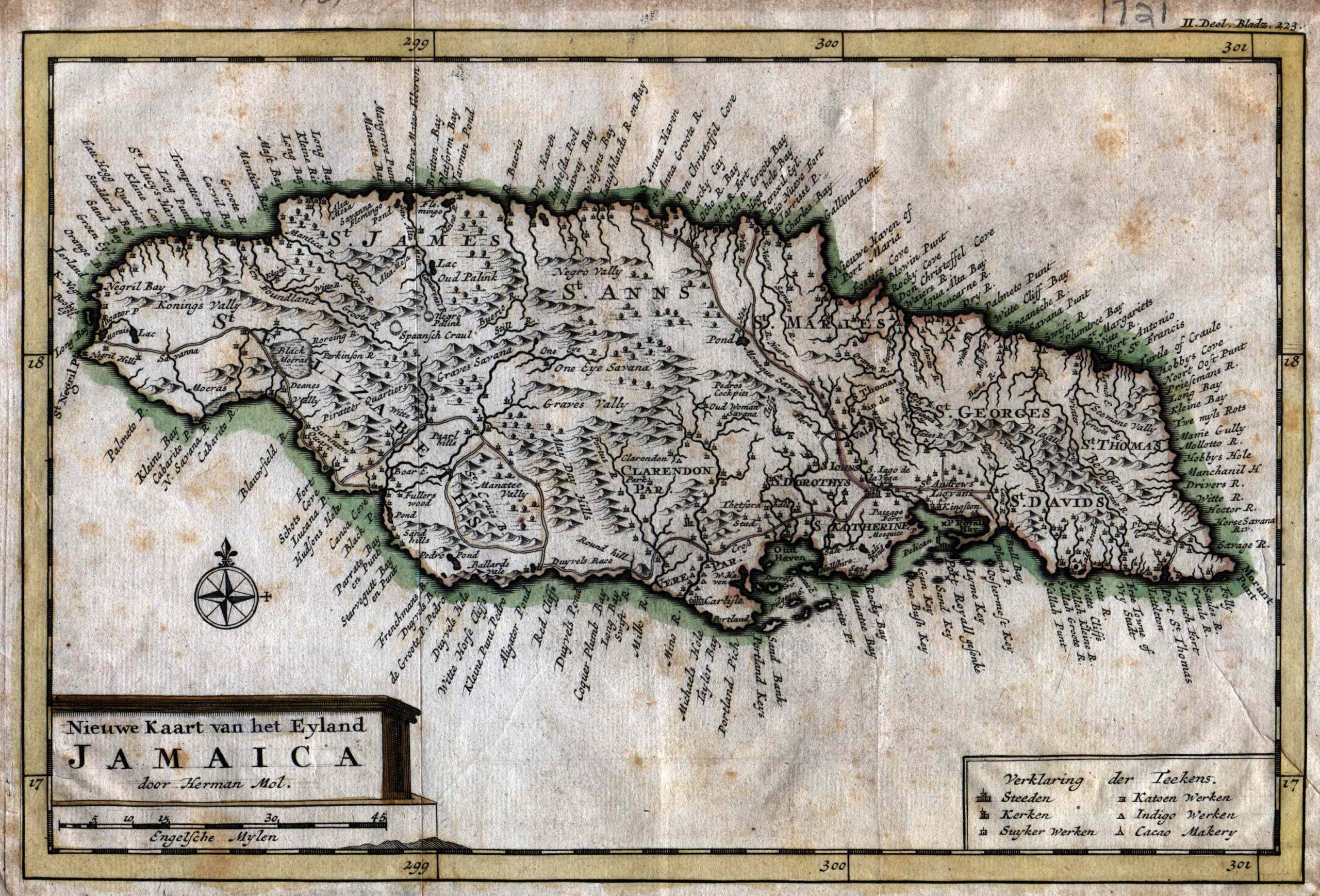 Moll 1710 Map of Jamaica