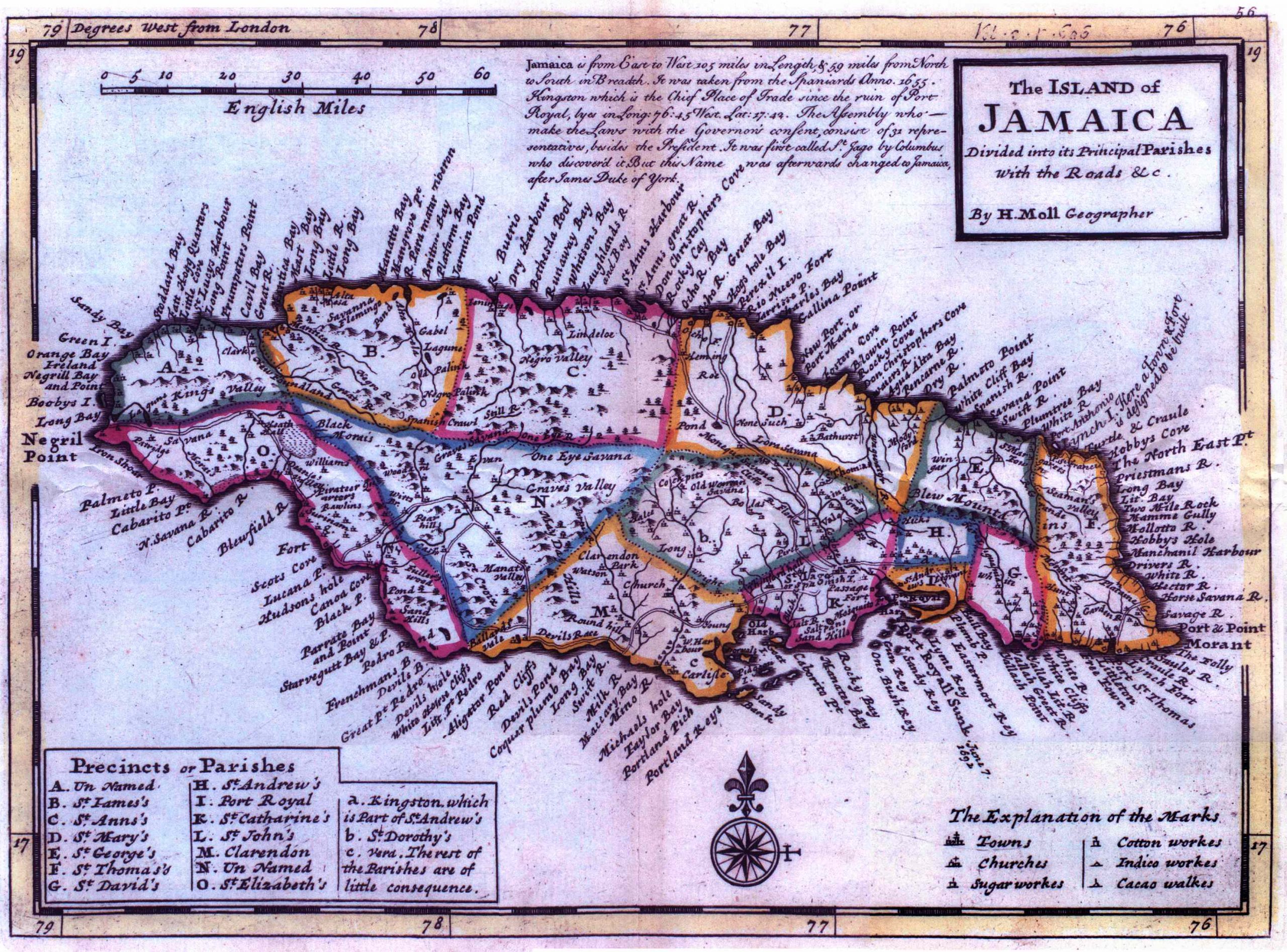 Moll's 1728 Map of Jamaica