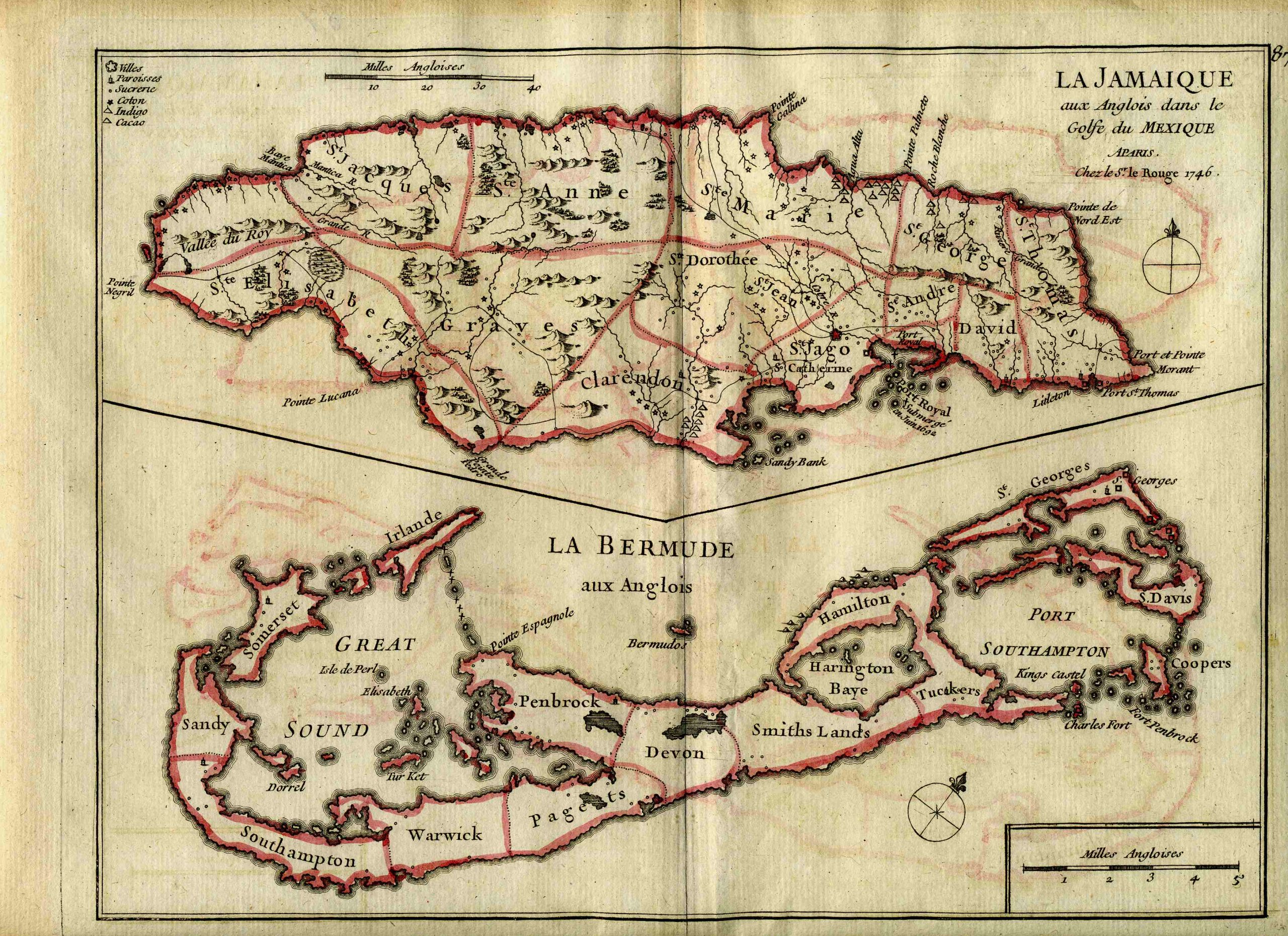 Sieur le Rouge Ingenieur map of La Jamaique, 1746