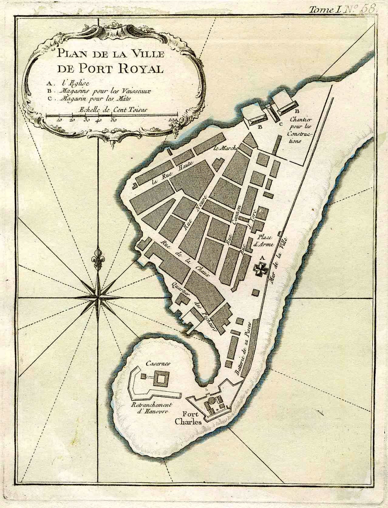 Bellin's Plan de la Ville de Port Royal map - 1764