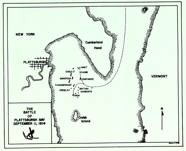 map showing the battle of Plattsburgh Bay, 1814