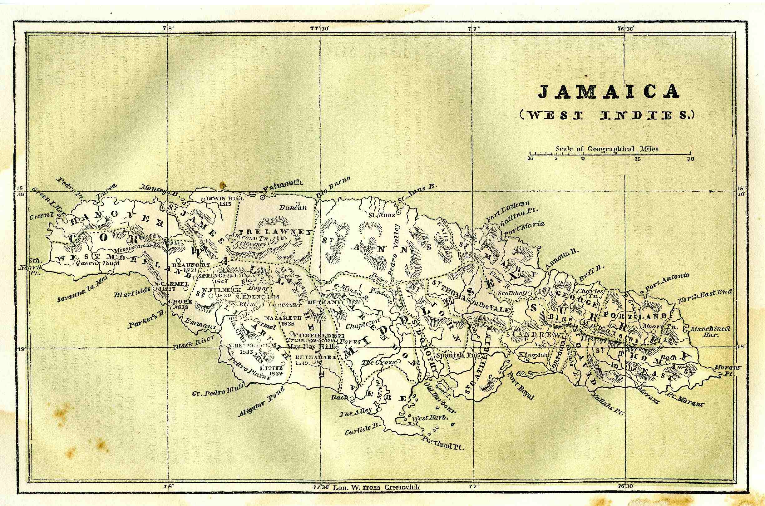 Newcomb's Jamaica map - 1854