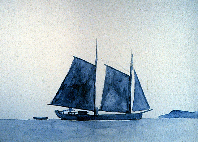 artist's rendering of the Water Witch as a schooner