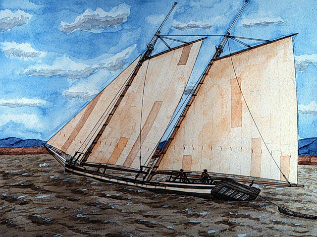 Artist's rendering of the Water Witch under sail