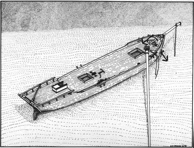 rendering of the nearly intact hull of the Water Witch