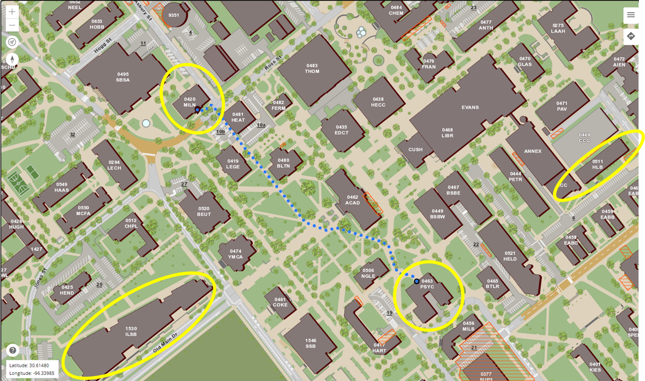 Map of Psychology Buildings on Campus