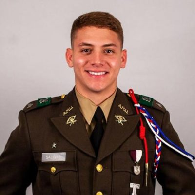 Memo Salinas the first hispanic Yell Leader at Texas A&M in his corps uniform