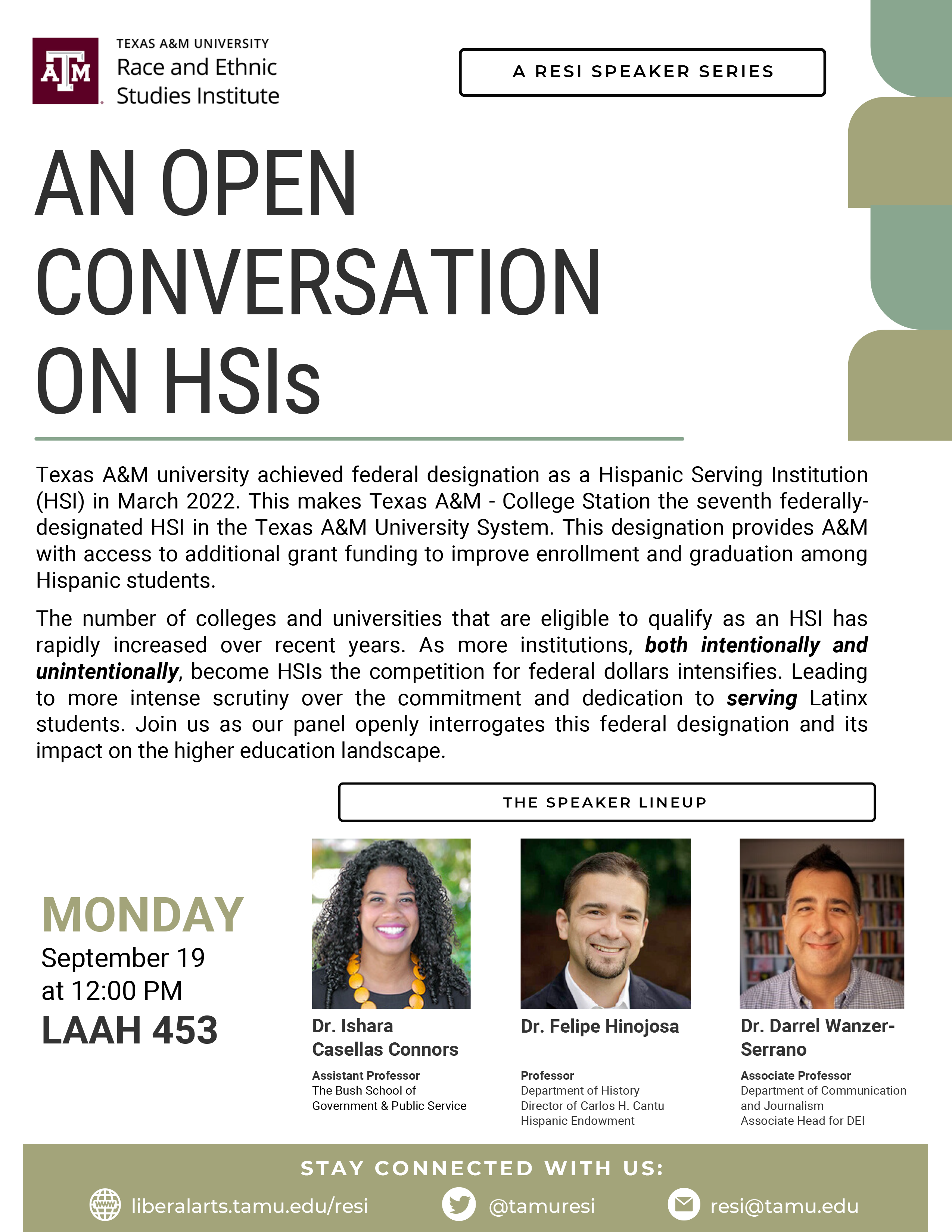 Flyer describing upcoming event, An Open Conversation on Hispanic Serving Institutions