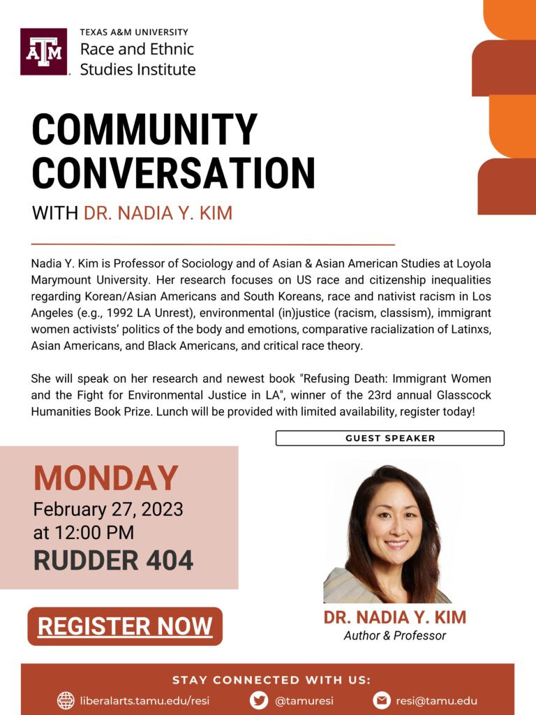 Dr. Nadia Y. Kim Community Conversation Flyer