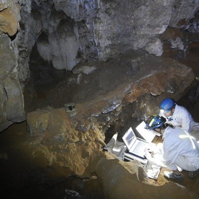 Researchers at work in Rising Star cave.