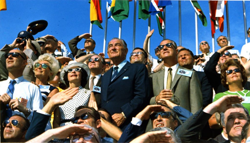 Spectators looking up at the launch of Apollo 11