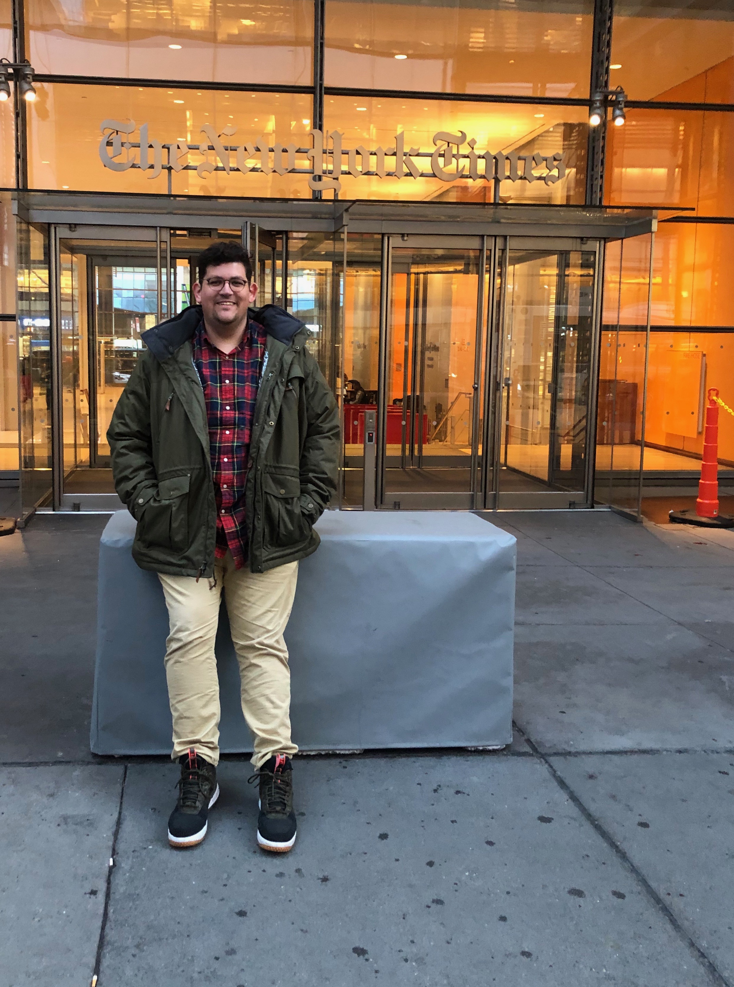 Rick Rojas standing in front of The New York Time's office