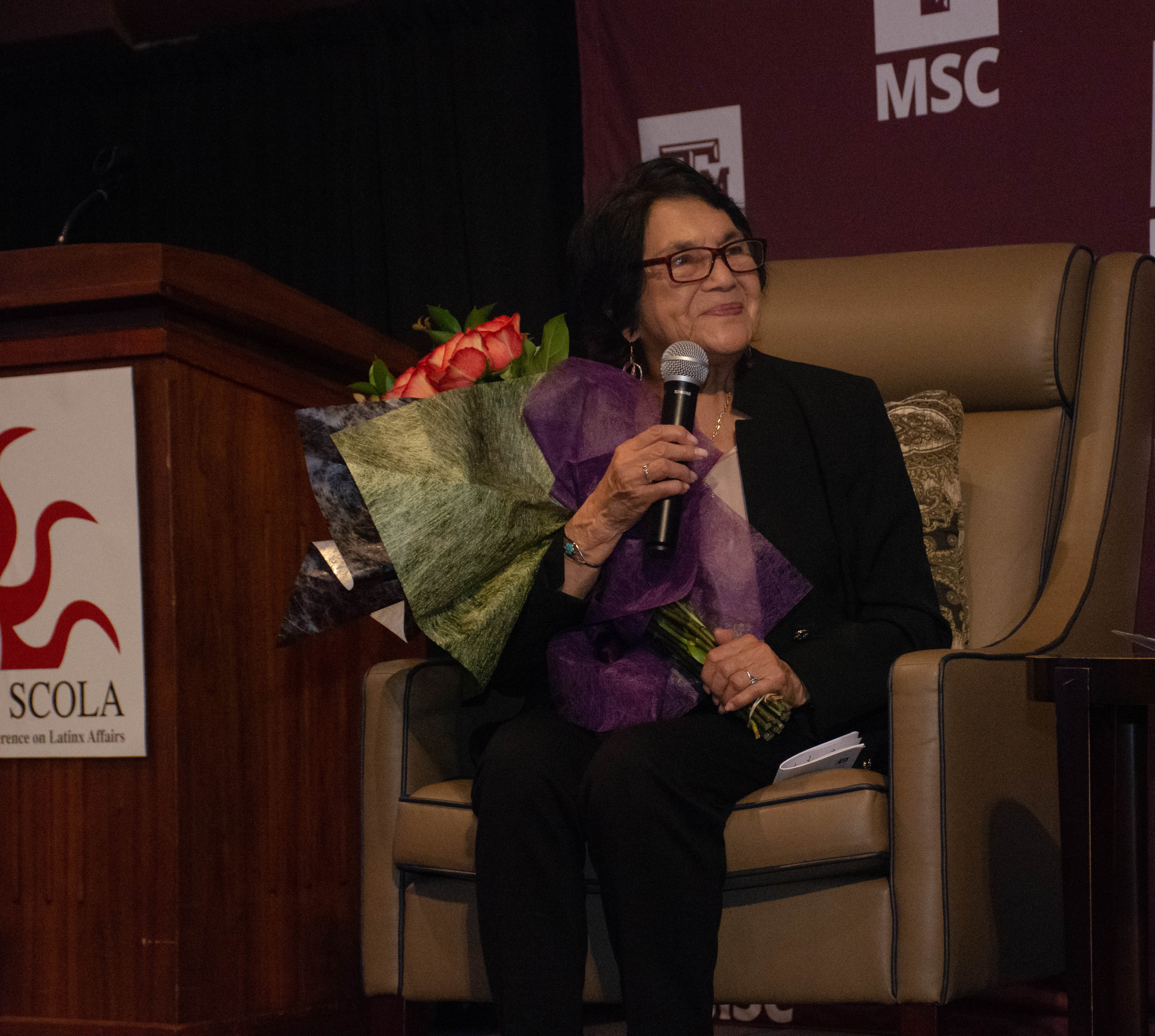 Dolores Huerta at the MSC-SCOLA conference, with support from the Carlos H. Cantu Fund. Photo: provided.