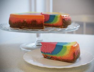 Rainbow cheesecake.
