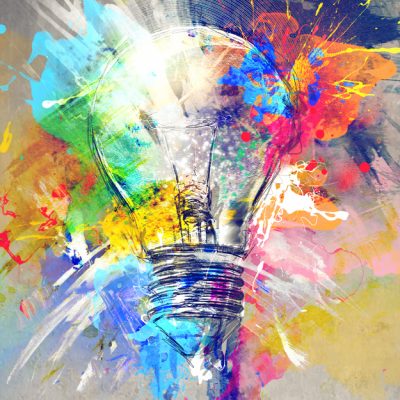Animated graphic of colorful lightbulb
