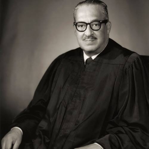Photo of Thurgod Marshall, the first Black Supreme Court Justice.