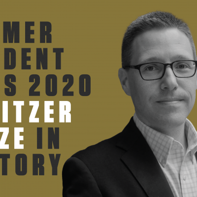 Text reads: Former Student Wins 2020 Pulitzer Prize in History