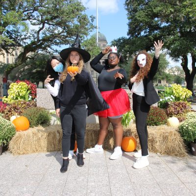 College of Liberal Arts students dress up as Dracula, the Wicked Witch of the West, the Queen of Hearts, and the Phantom of the Opera.