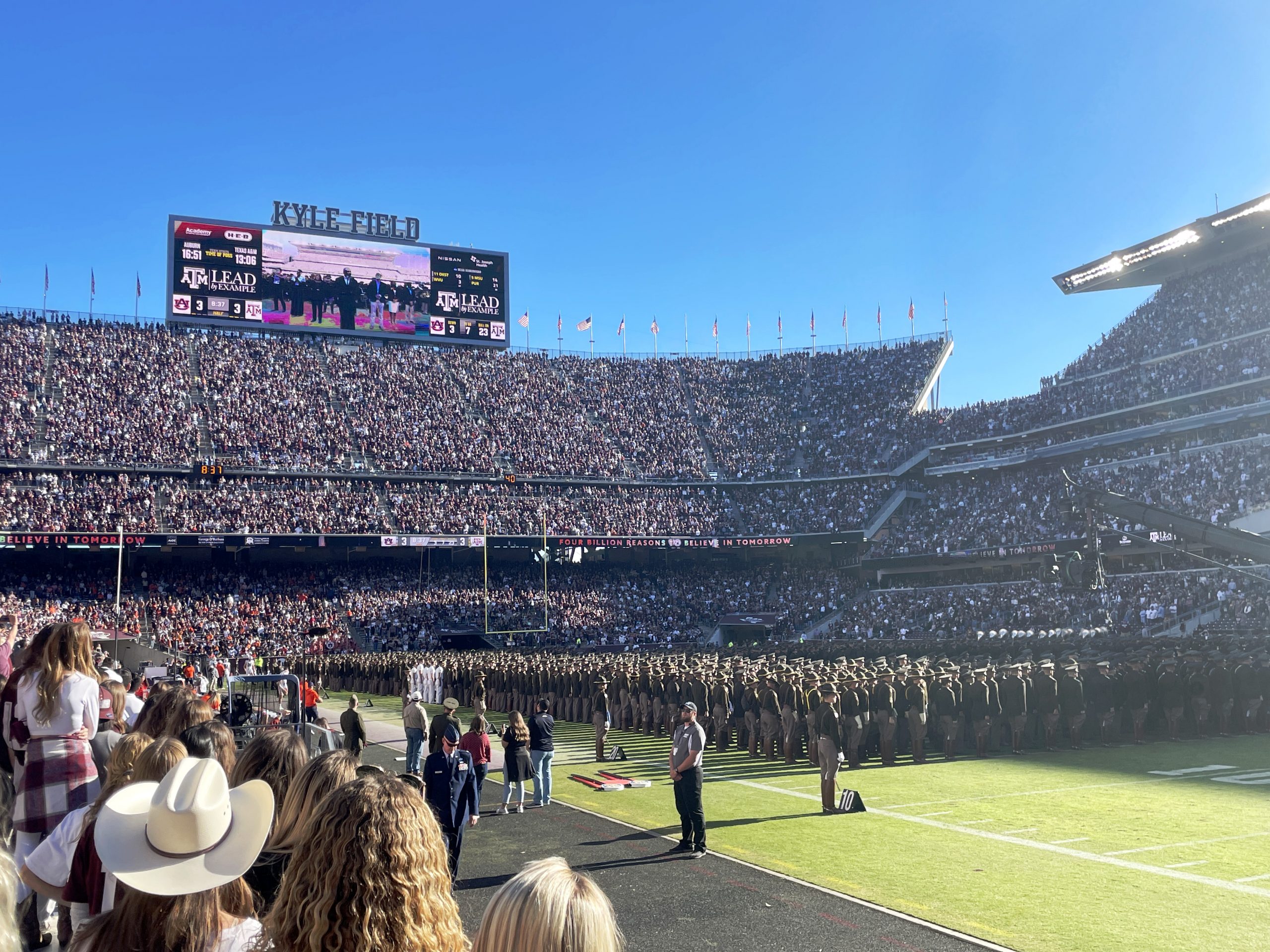 The band waits to perform on Kyle Field.