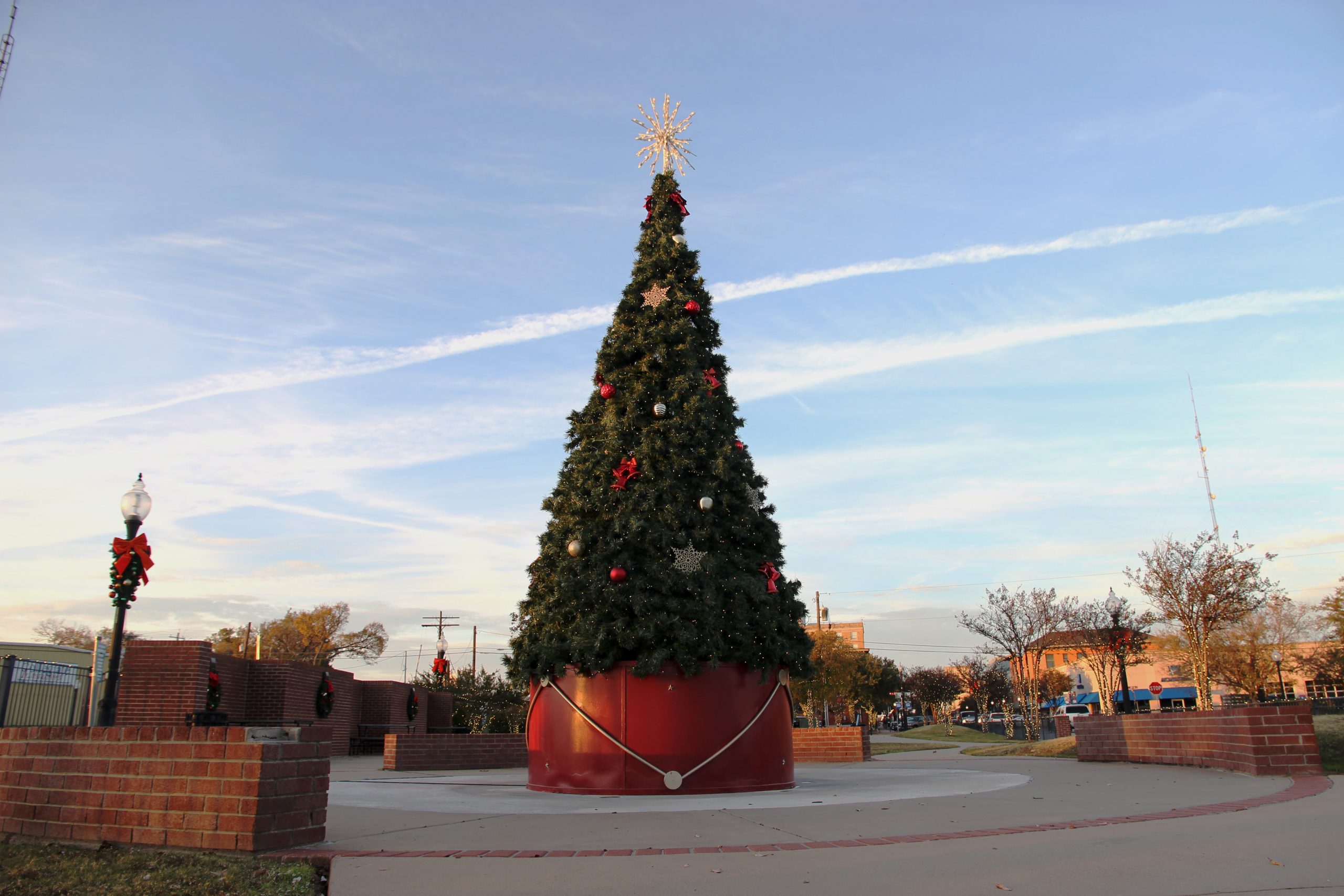 Decorated tree in downtown Bryan