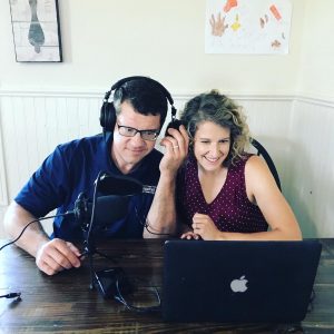 Coats and her husband doing their podcast