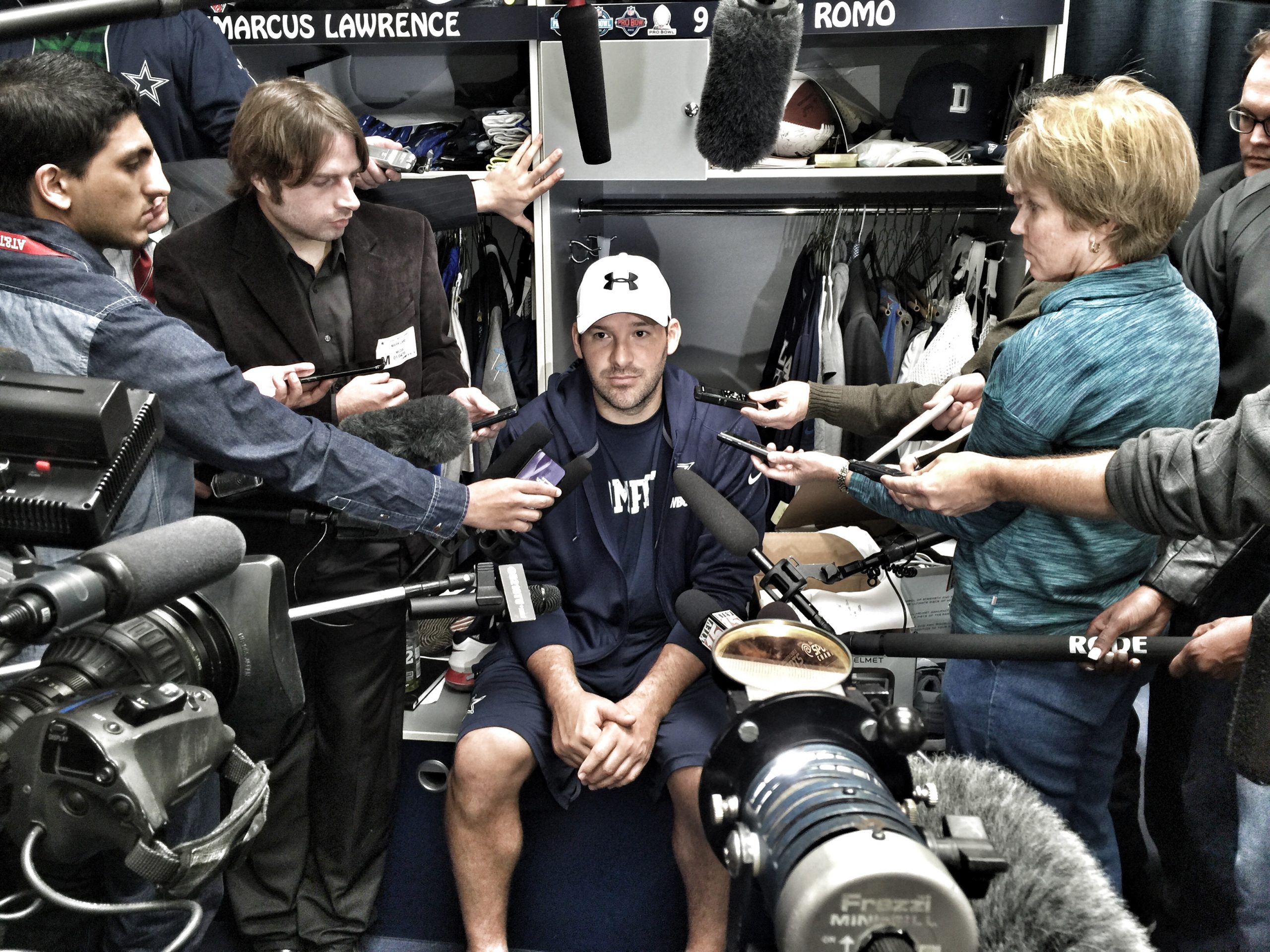 Charean Williams interviews Tony Romo at the AT&T Stadium. 