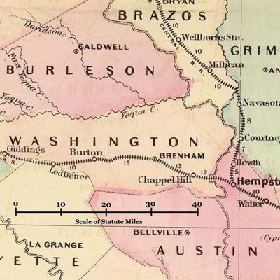 Map of Burleson, Washington, Brazos, Grimes, and Austin county.