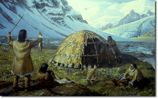 artist rendering of a paleolithic family