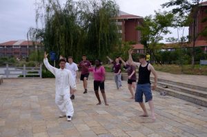 Students exercising in China